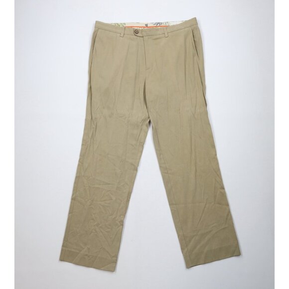 Vintage Tommy Bahama Mens 36x32 Faded Silk Blend Wide Leg Chino Pants Beige